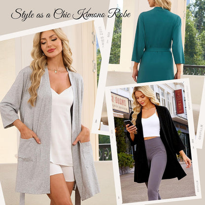 Womens Tencel Cotton Robe Soft Short Lightweight Bathrobe