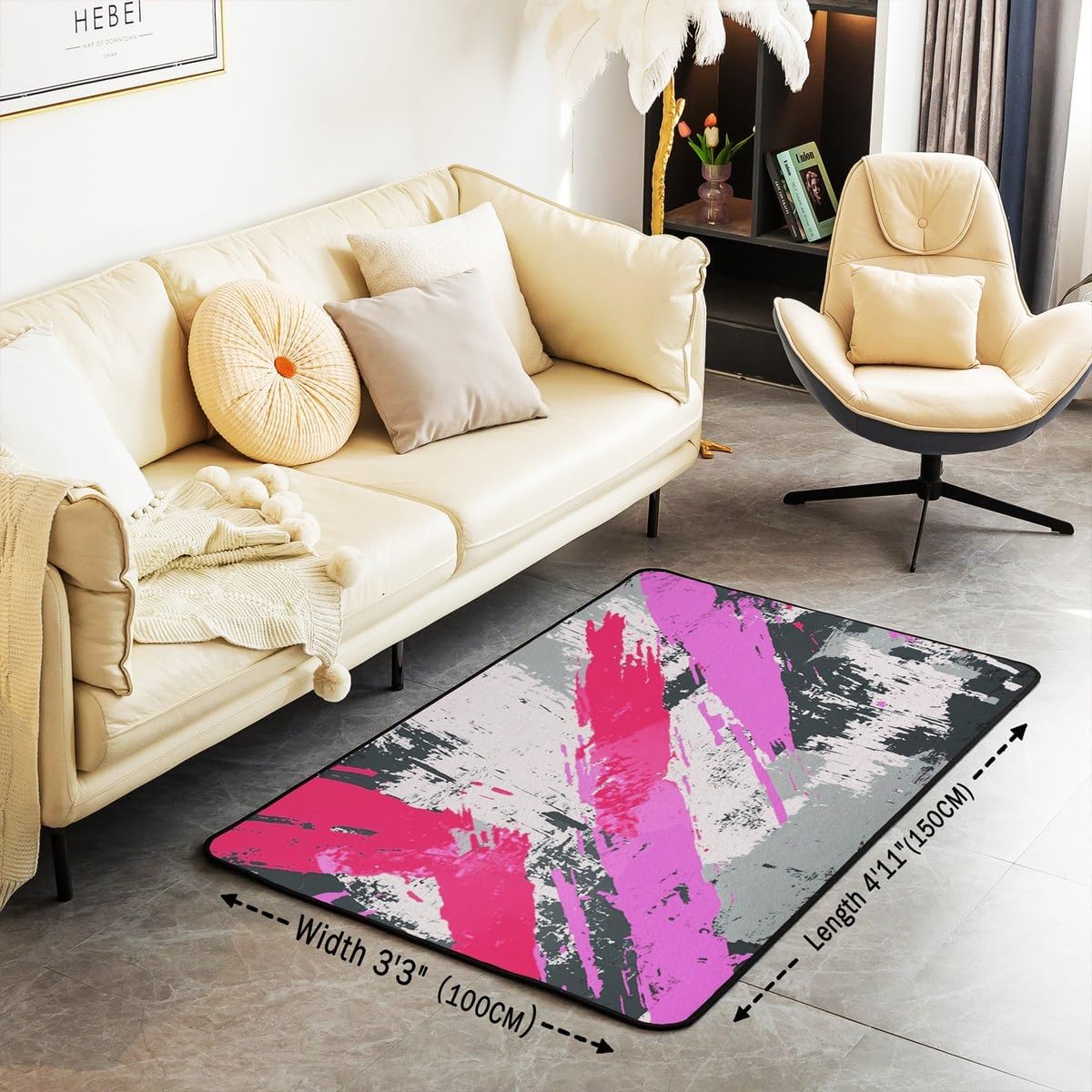 Peach Pink Abstract Area Rug 3x5 Modern Art Geometric Living Room Rugs for Bedroom Minimalist Decor Carpet Soft Lightweight Polyester Bedroom Decor