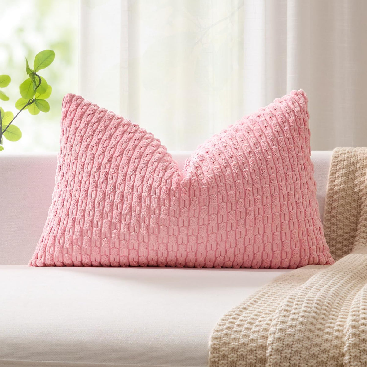 Soft Corduroy 14"x22" Lumbar Pillow Cover 1 Pack, Pink