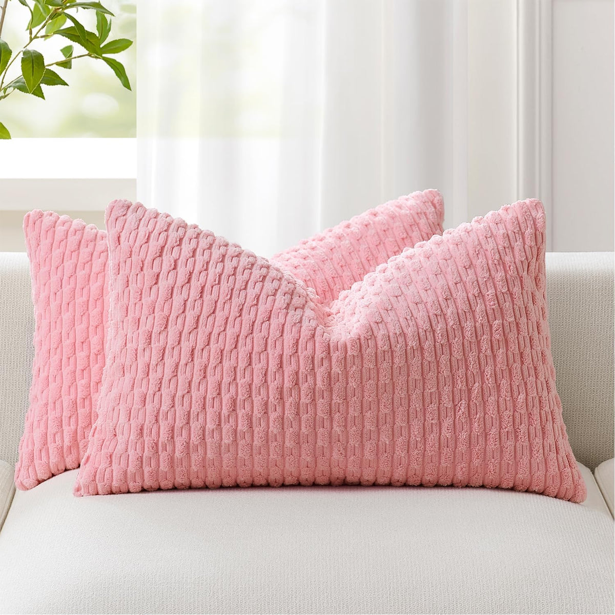 Soft Corduroy 14"x22" Lumbar Pillow Cover 1 Pack, Pink