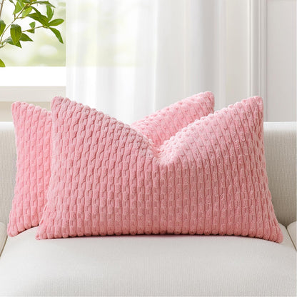Soft Corduroy 14"x22" Lumbar Pillow Cover 1 Pack, Pink