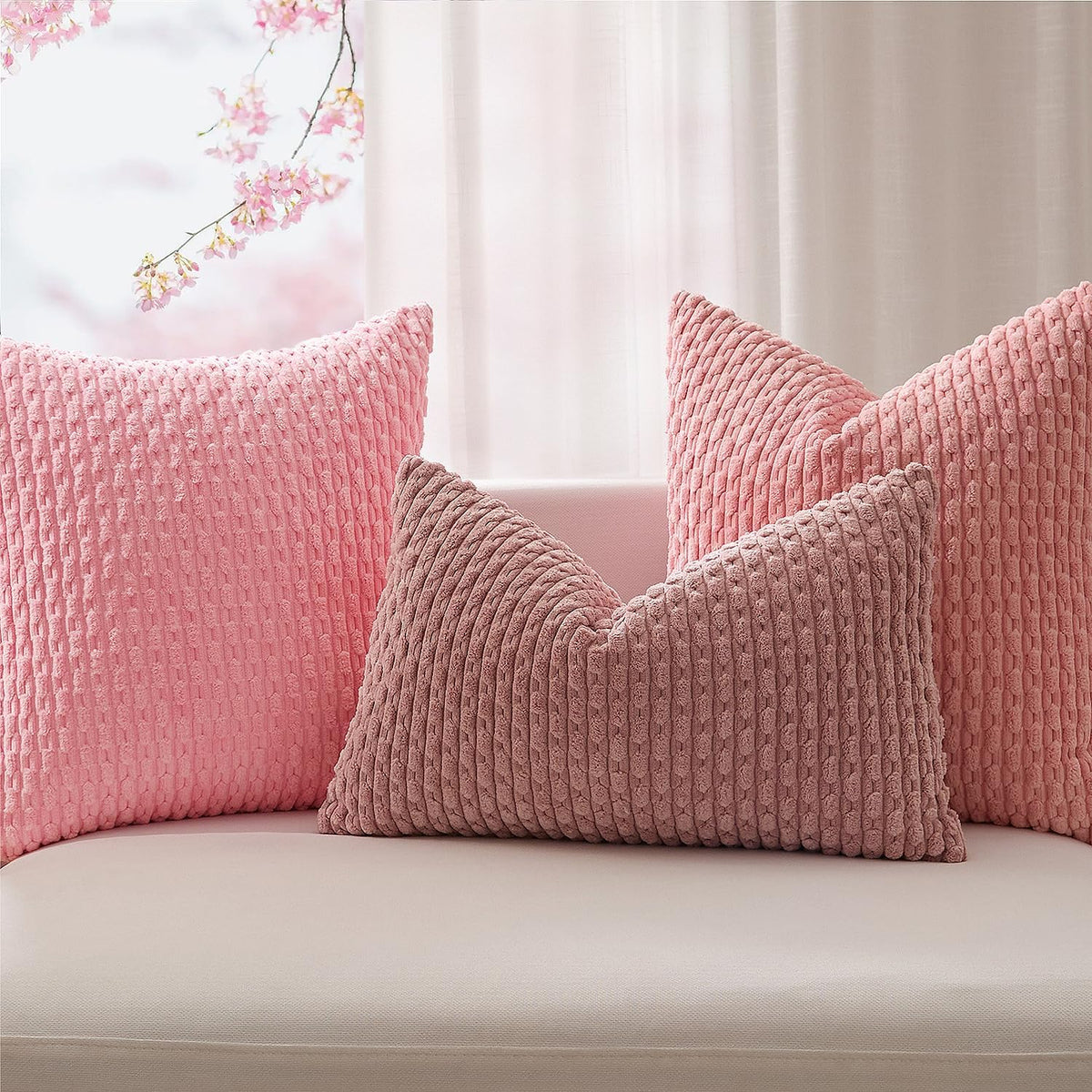 Soft Corduroy 14"x22" Lumbar Pillow Cover 1 Pack, Pink
