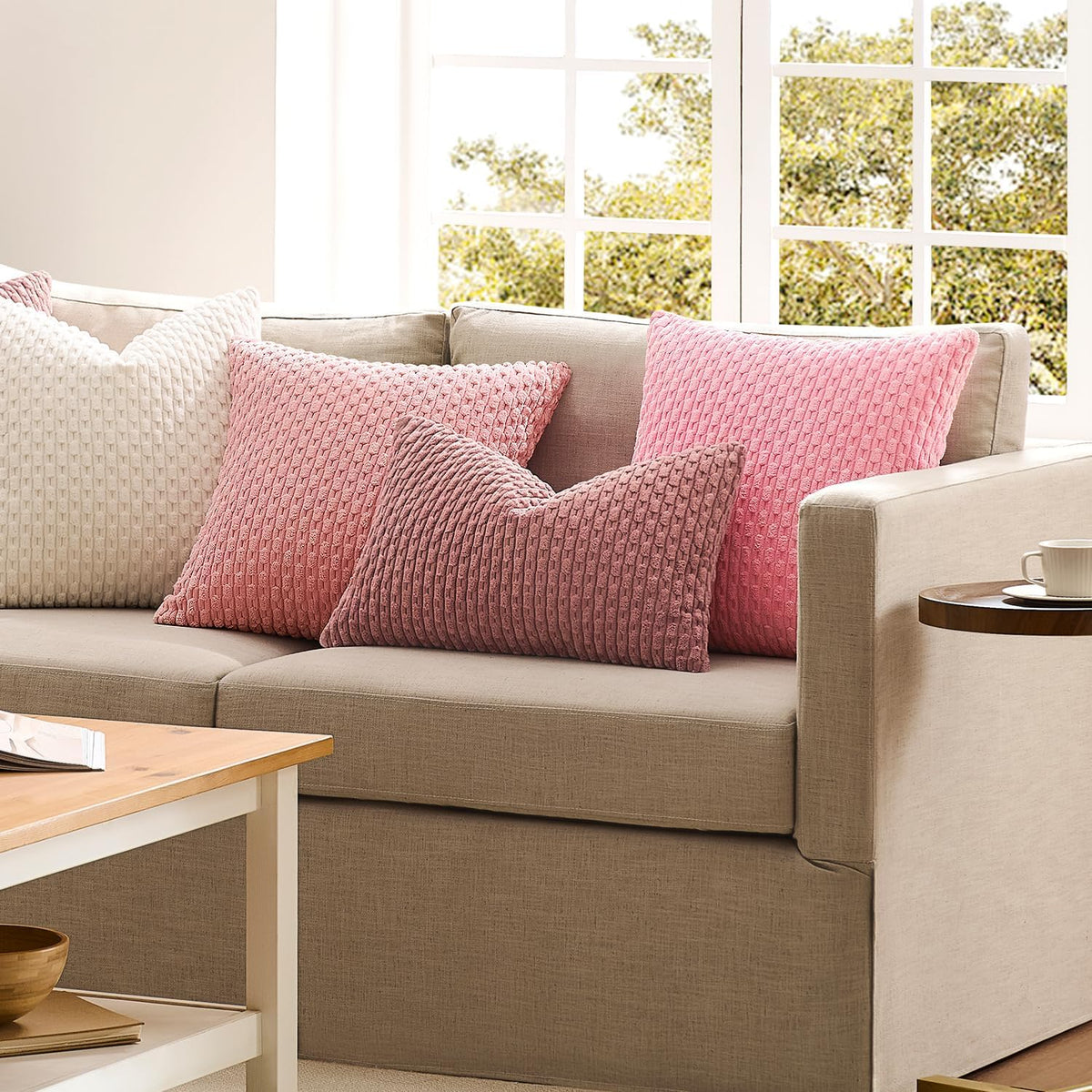Soft Corduroy 14"x22" Lumbar Pillow Cover 1 Pack, Pink