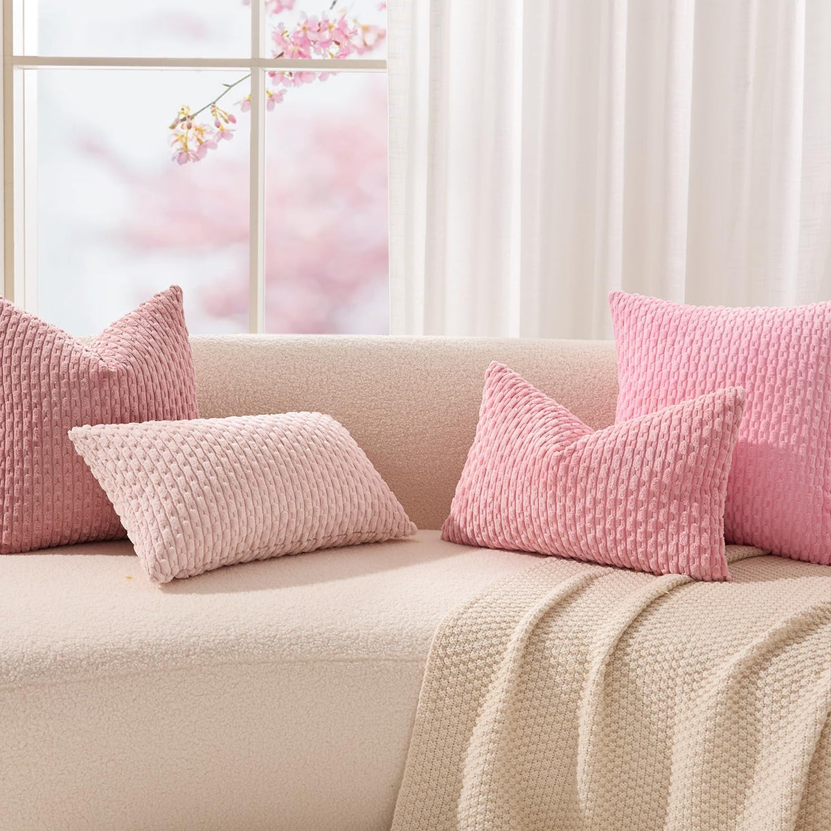Soft Corduroy 14"x22" Lumbar Pillow Cover 1 Pack, Pink