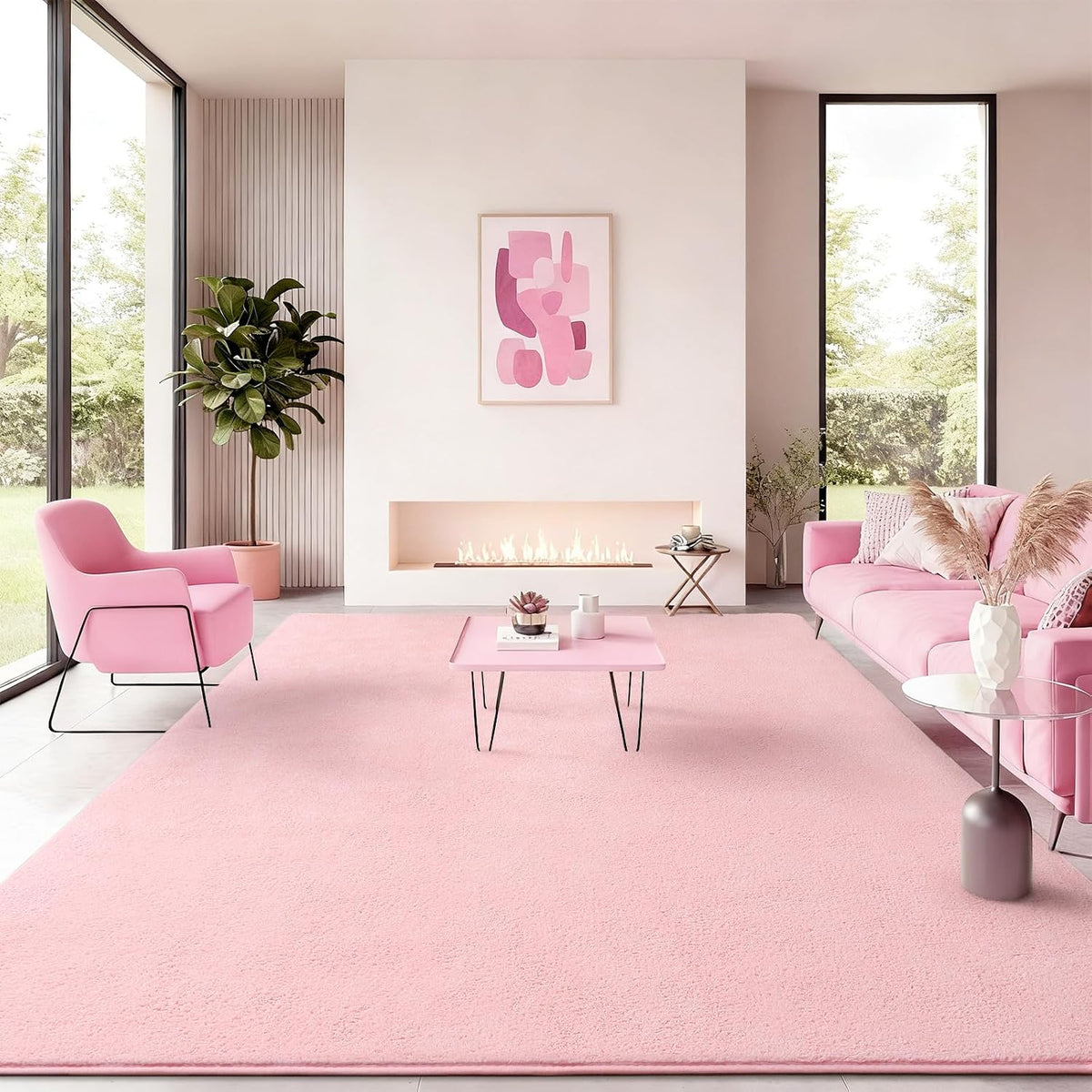 BENRON Soft Rugs for Living Room 5x7 Pink, Minimalist Area Rug for Bedroom