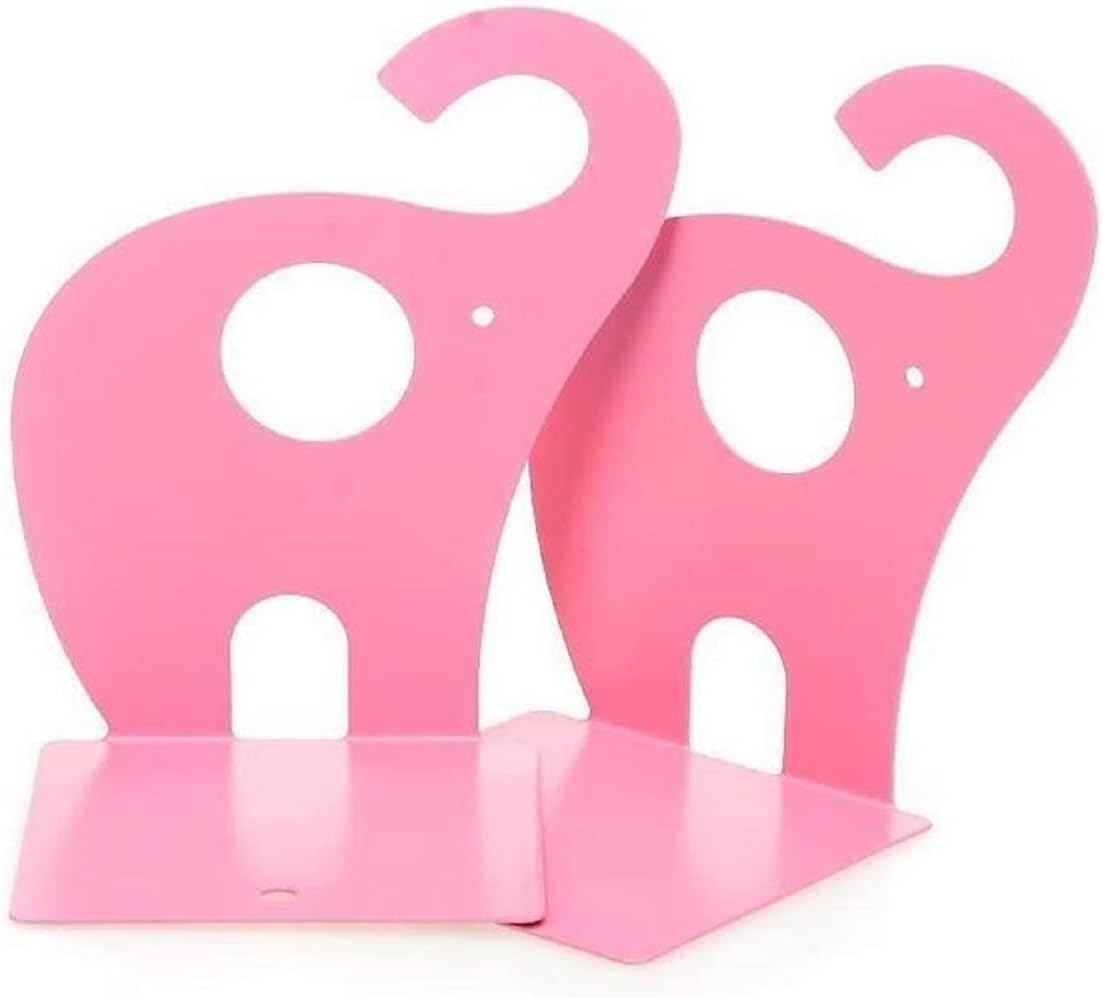 one Pair Cute Cartoon Elephant Nonskid Bookends Art Bookend Metal Bookends (Pink)