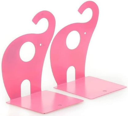 one Pair Cute Cartoon Elephant Nonskid Bookends Art Bookend Metal Bookends (Pink)