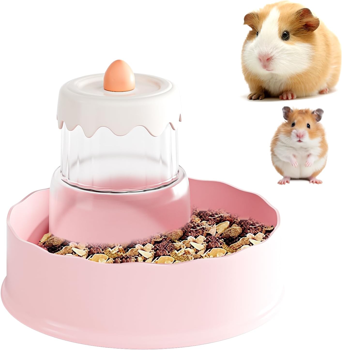 Hamster Food Bowl - Automatic Guinea Pig Feeder No Spill Storage Small Pet Food Dispenser for Gerbil, Rat, Chinchilla, Ferret, Hedgehog