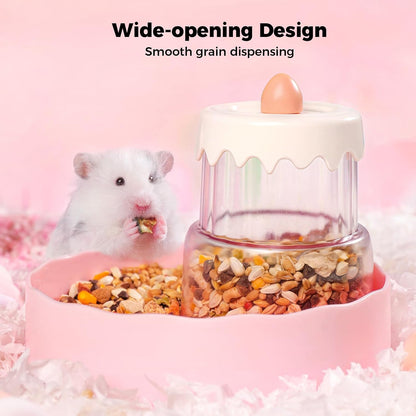 Hamster Food Bowl - Automatic Guinea Pig Feeder No Spill Storage Small Pet Food Dispenser for Gerbil, Rat, Chinchilla, Ferret, Hedgehog