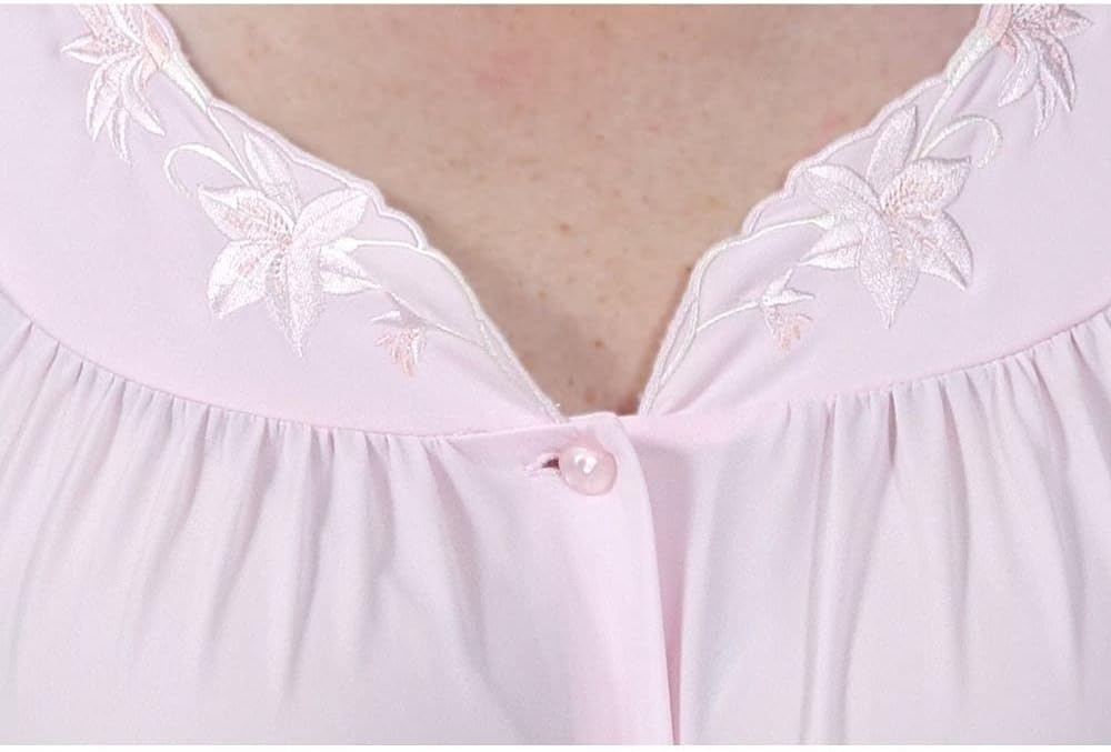 Robe - Women's Nylon Tricot Short Button Robe, Side Pockets and 3/4 Sleeves