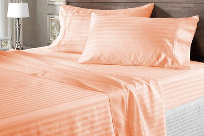 Full Size Sheet Set - 15 Inch Deep Pockets 1000 TC, 4 Piece Sheets Set Breathable & Cooling - Extra Soft, Easy-Fit Bed Sheets - Bedding Sheets & Pillowcases (Full, Peach Stripe)