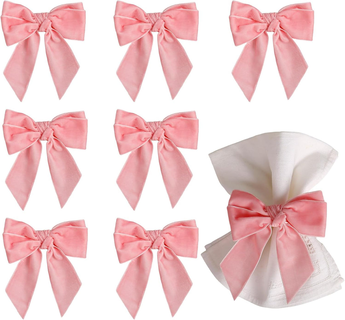 Chic Velvet Bow Napkin Rings Set of 8, Pink Butterfly Napkin Rings Holders for Summer Family Gathering Banquet Party Holiday Home Table Dinning Setting(Pink Bow)