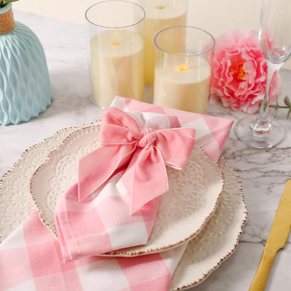 Chic Velvet Bow Napkin Rings Set of 8, Pink Butterfly Napkin Rings Holders for Summer Family Gathering Banquet Party Holiday Home Table Dinning Setting(Pink Bow)