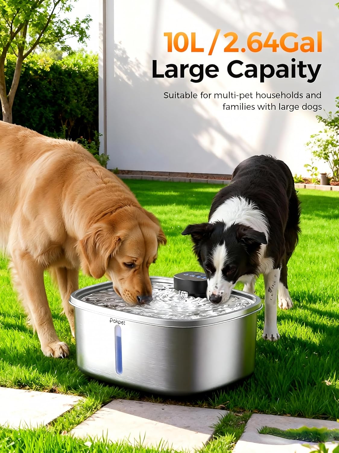 Dog Cat Water Fountain Wireless Stainless Steel Water Fountain for Small Large Dogs, Fresh Flow 10L Dispenser, Doggy Spout Water Bowl,Wider Drinking Area, LED Window, Ultra-Quiet - 1 Filter