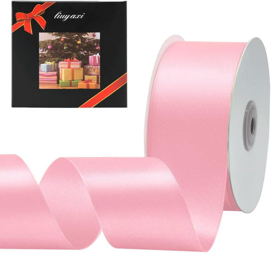 Solid Color Double Faced Pink Satin Ribbon 2" X 50 Yards, Ribbons Perfect for Crafts, Wedding Decor, Bow Making, Sewing, Gift Package Wrapping and More