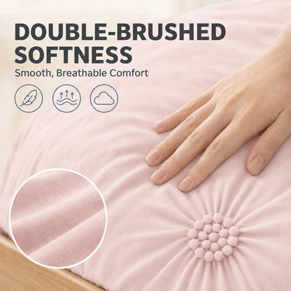 Full/Queen Comforter Set, Ruched 3D Floral Pintuck, Pink
