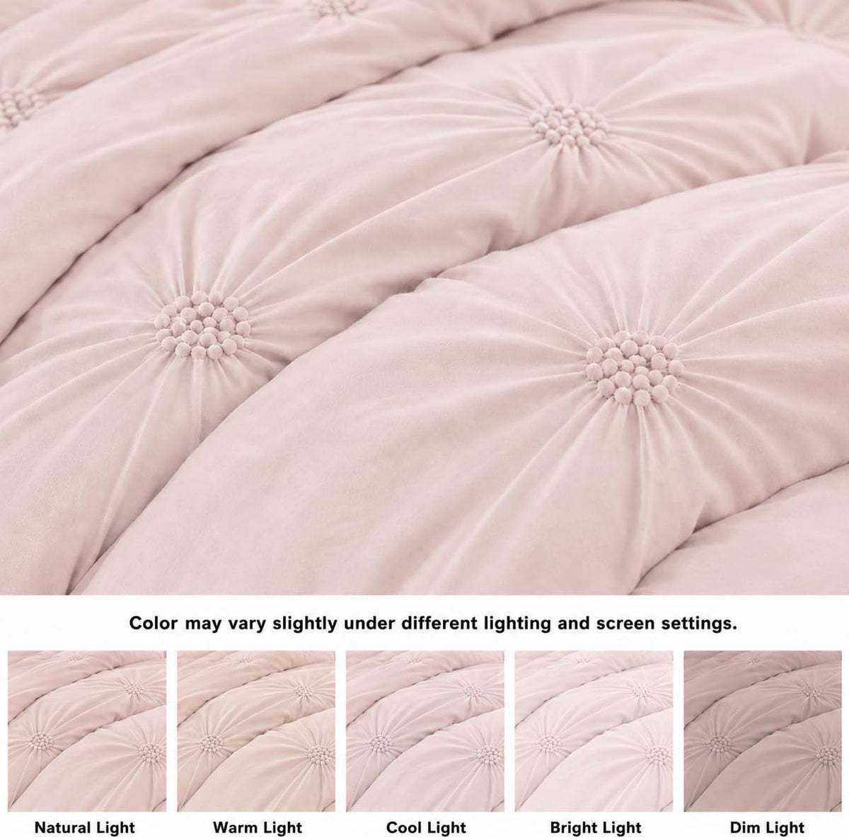 Full/Queen Comforter Set, Ruched 3D Floral Pintuck, Pink