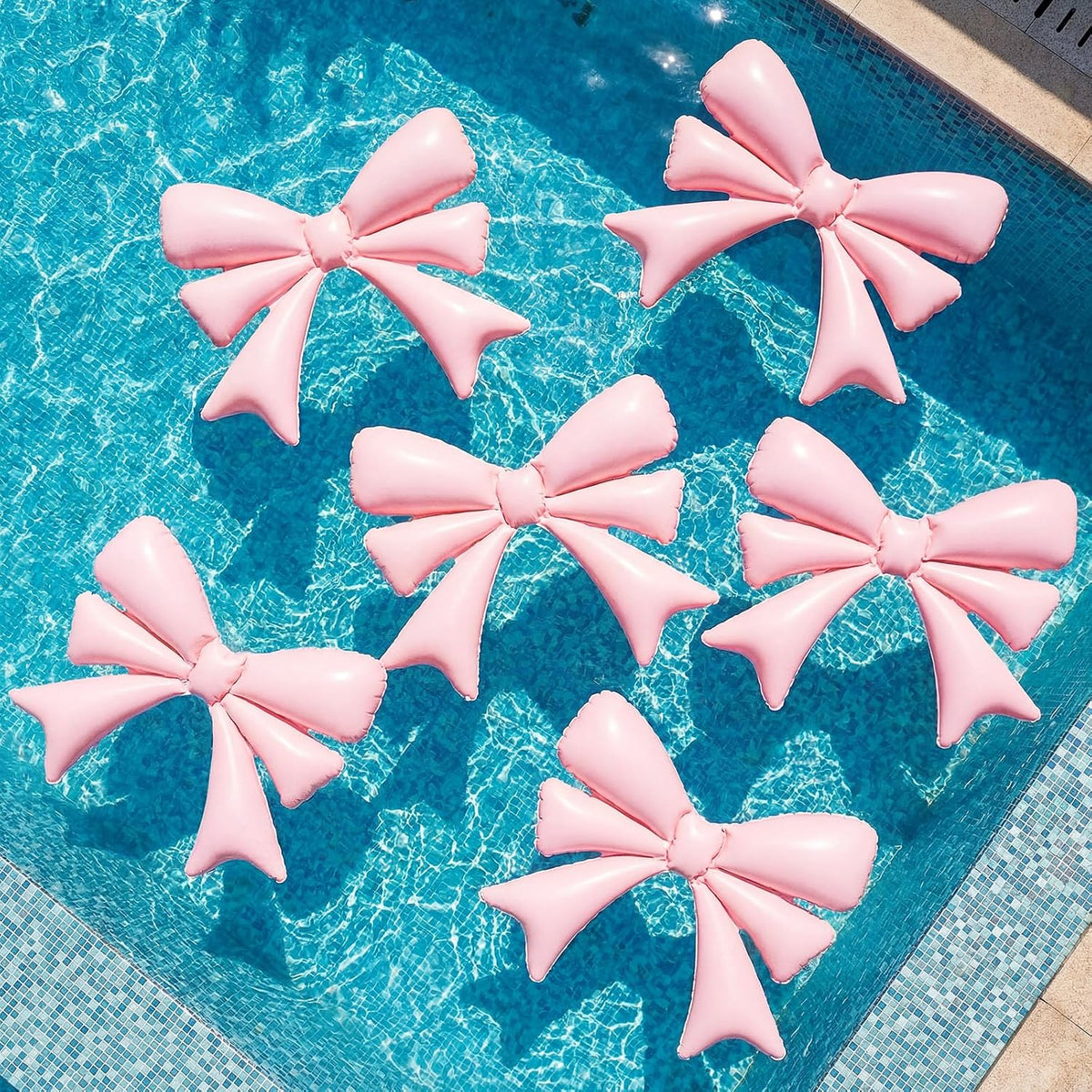 6 Pcs Inflatable Pink Bow Pool Floats Party Decor