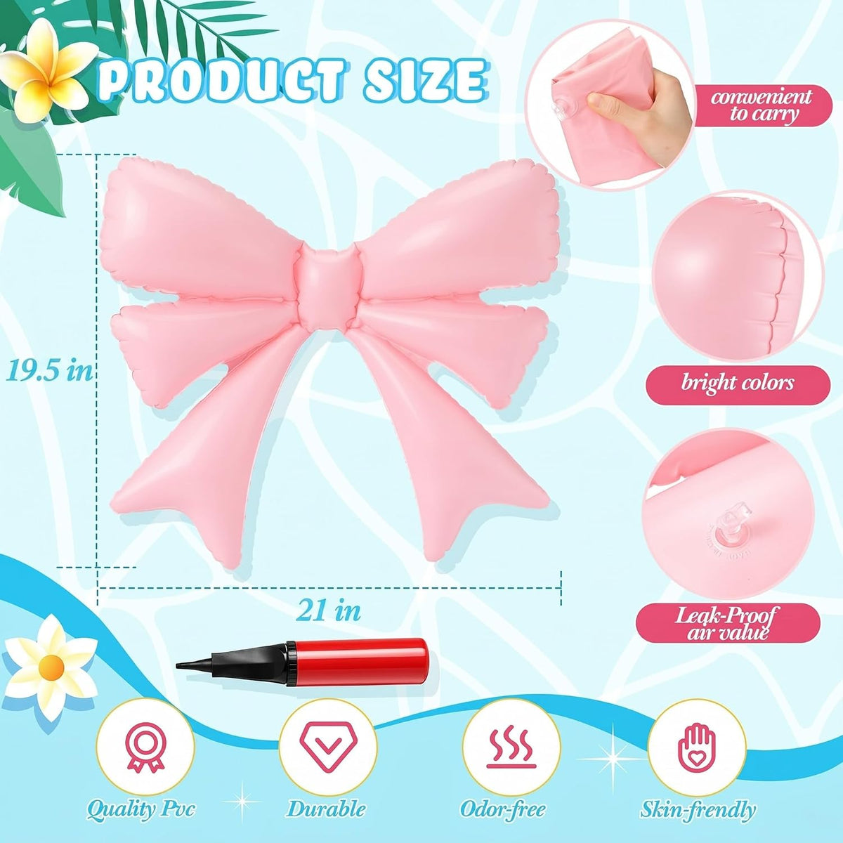 6 Pcs Inflatable Pink Bow Pool Floats Party Decor