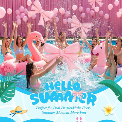 6 Pcs Inflatable Pink Bow Pool Floats Party Decor