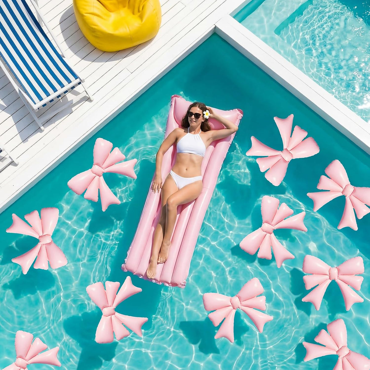 6 Pcs Inflatable Pink Bow Pool Floats Party Decor