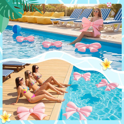 6 Pcs Inflatable Pink Bow Pool Floats Party Decor