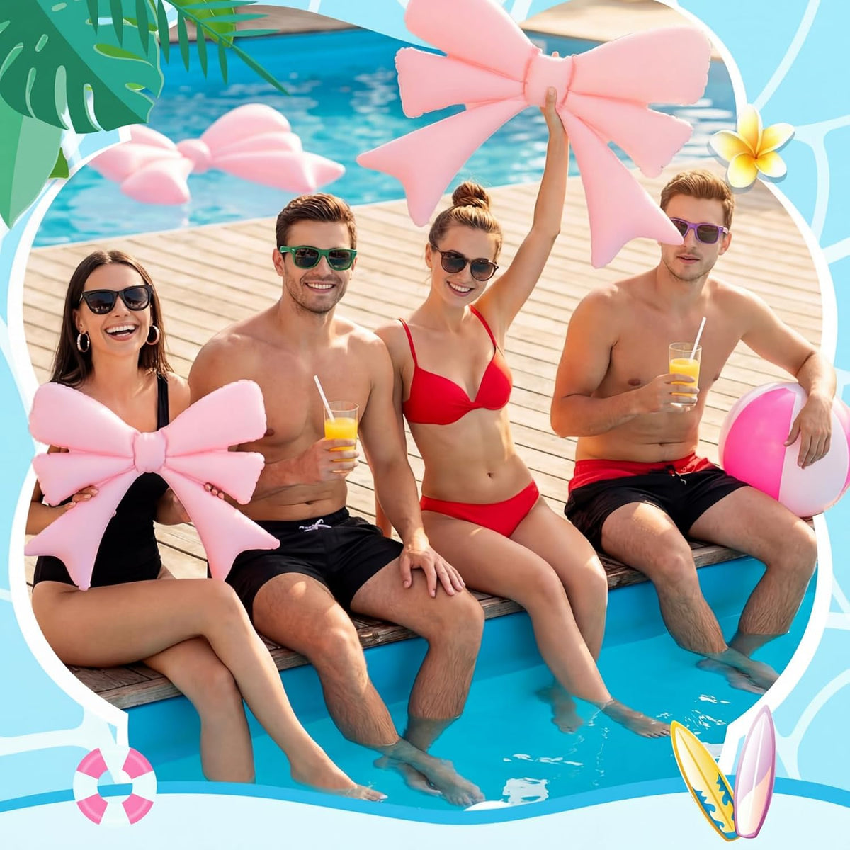 6 Pcs Inflatable Pink Bow Pool Floats Party Decor