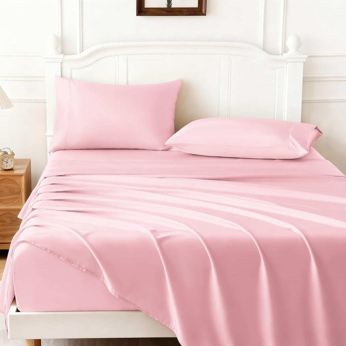 Satin Sheet Sets, 4 Piece Queen Size Silk Like Bed Sheets Set