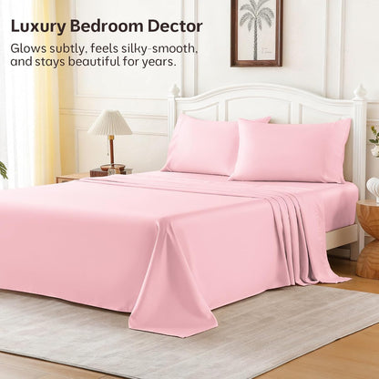 Satin Sheet Sets, 4 Piece Queen Size Silk Like Bed Sheets Set