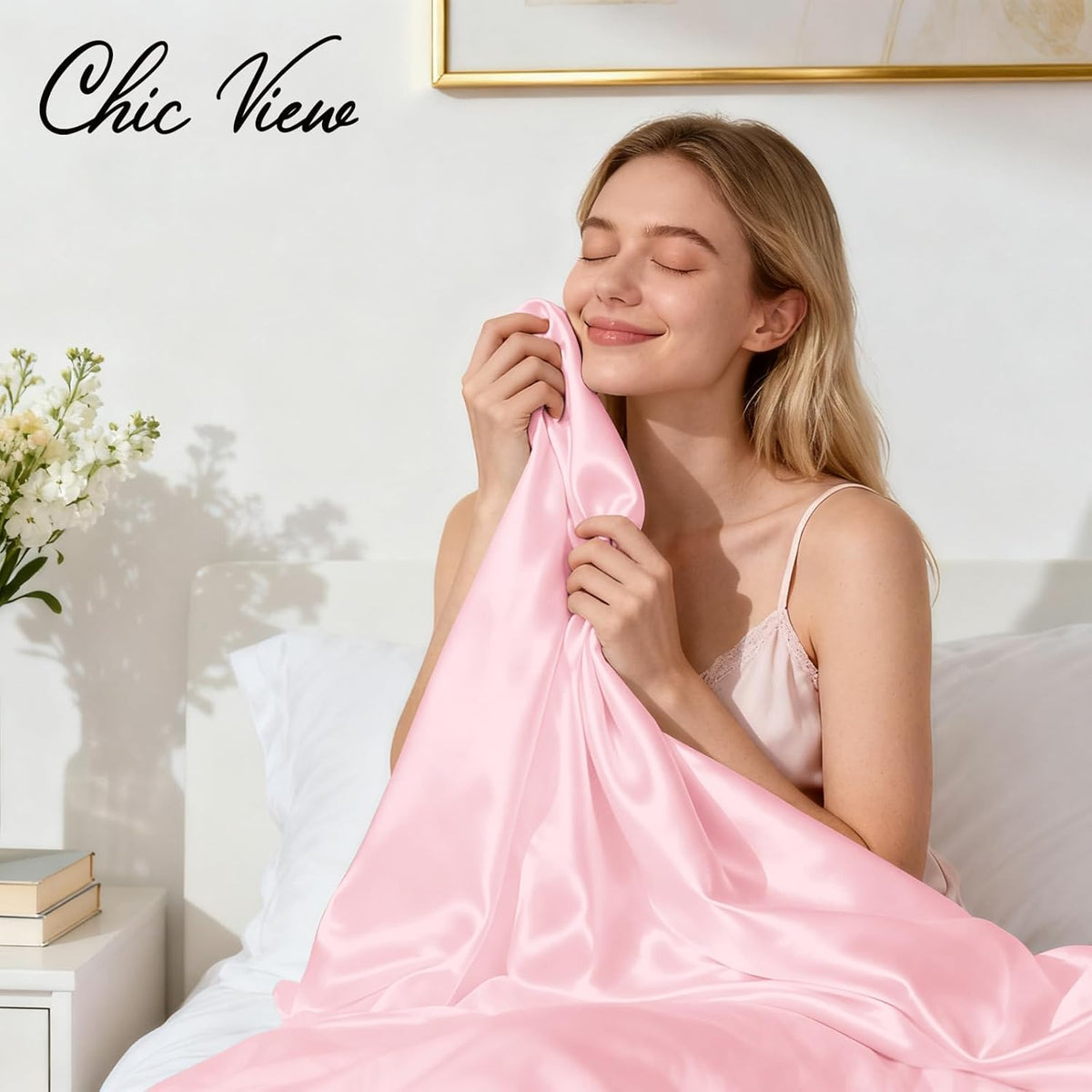 Satin Sheet Sets, 4 Piece Queen Size Silk Like Bed Sheets Set