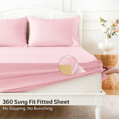 Satin Sheet Sets, 4 Piece Queen Size Silk Like Bed Sheets Set