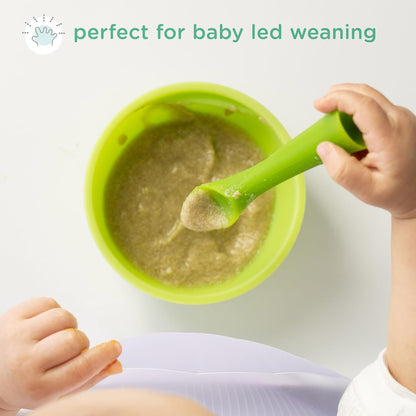 Silicone Baby Spoons, Baby Led Weaning, 2pk (Coral/Lilac)
