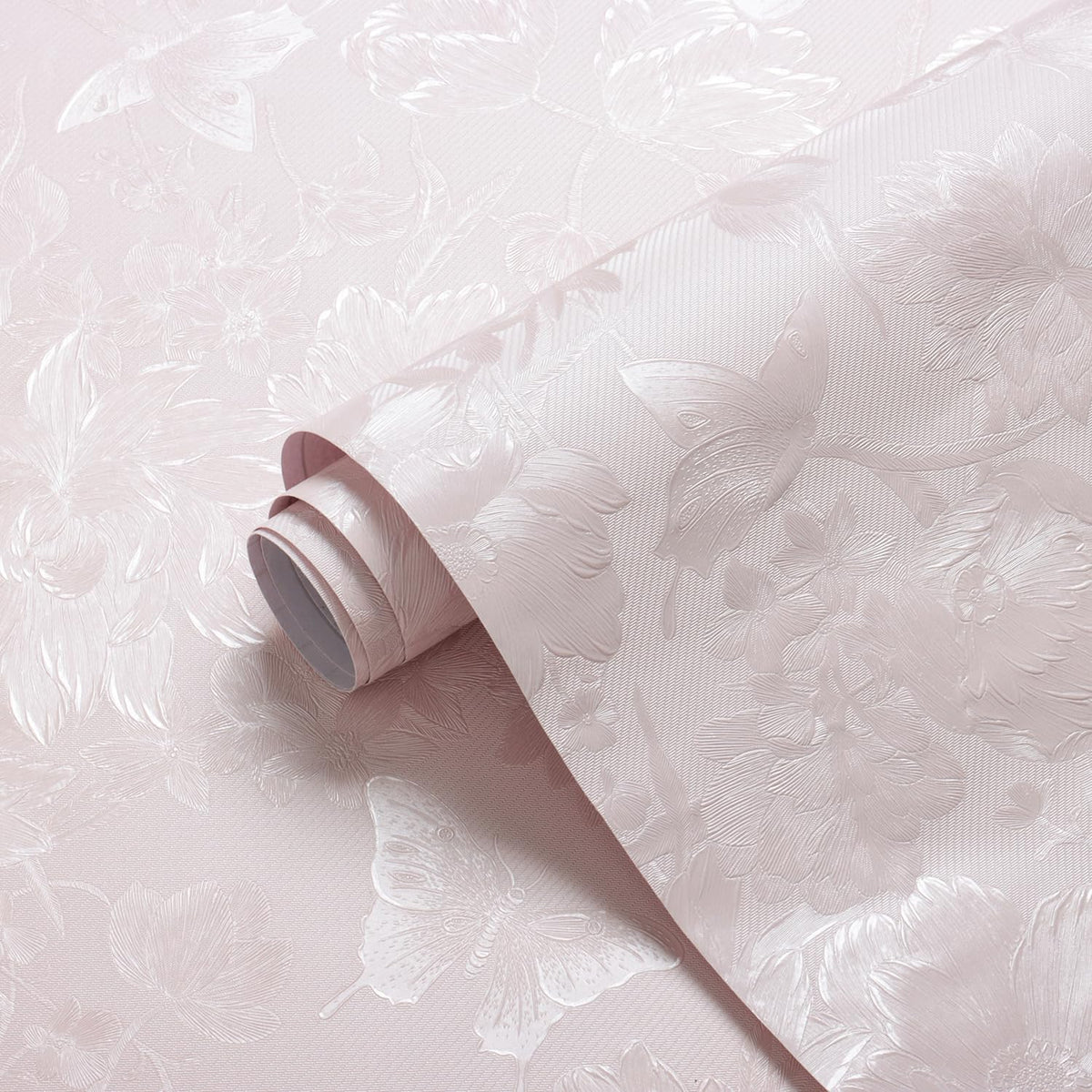 118"x15.7" Pink Wallpaper Embossed Floral Peel and Stick Wallpaper