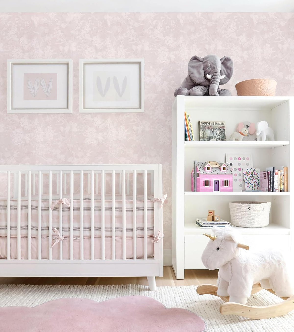 118"x15.7" Pink Wallpaper Embossed Floral Peel and Stick Wallpaper