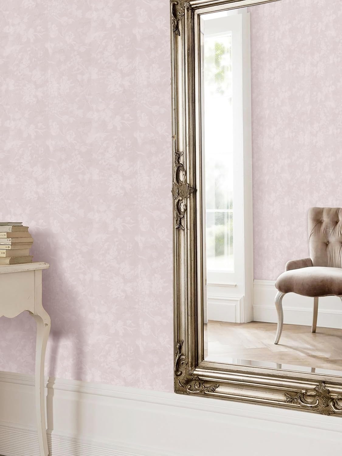 118"x15.7" Pink Wallpaper Embossed Floral Peel and Stick Wallpaper