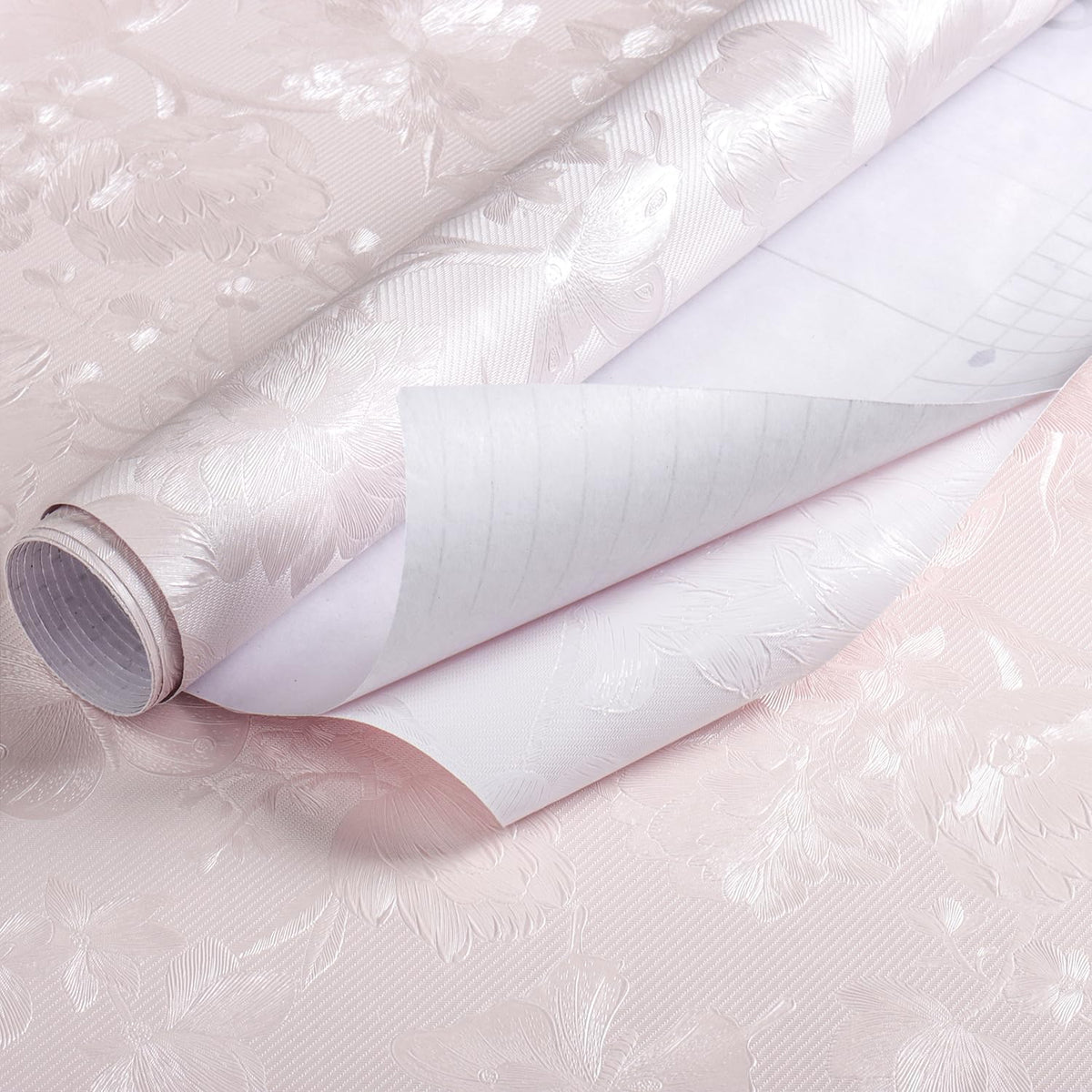 118"x15.7" Pink Wallpaper Embossed Floral Peel and Stick Wallpaper