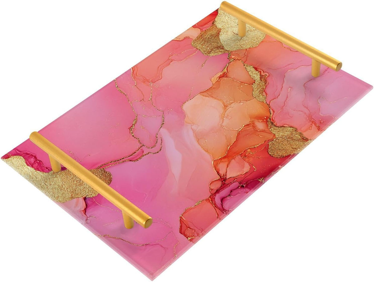 Marble Hot Pink Peach Decorative Trays with Handles with Handles Trays for Serving Food for Jewelry Perfume for Drink Serving bandejas para desayuno baratas