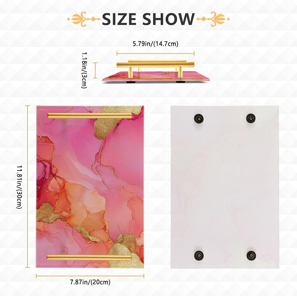 Marble Hot Pink Peach Decorative Trays with Handles with Handles Trays for Serving Food for Jewelry Perfume for Drink Serving bandejas para desayuno baratas