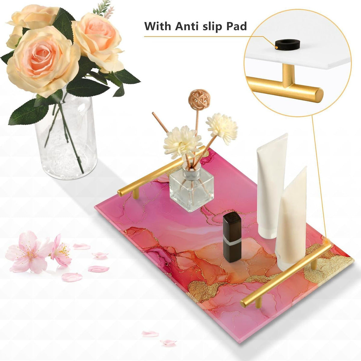 Marble Hot Pink Peach Decorative Trays with Handles with Handles Trays for Serving Food for Jewelry Perfume for Drink Serving bandejas para desayuno baratas