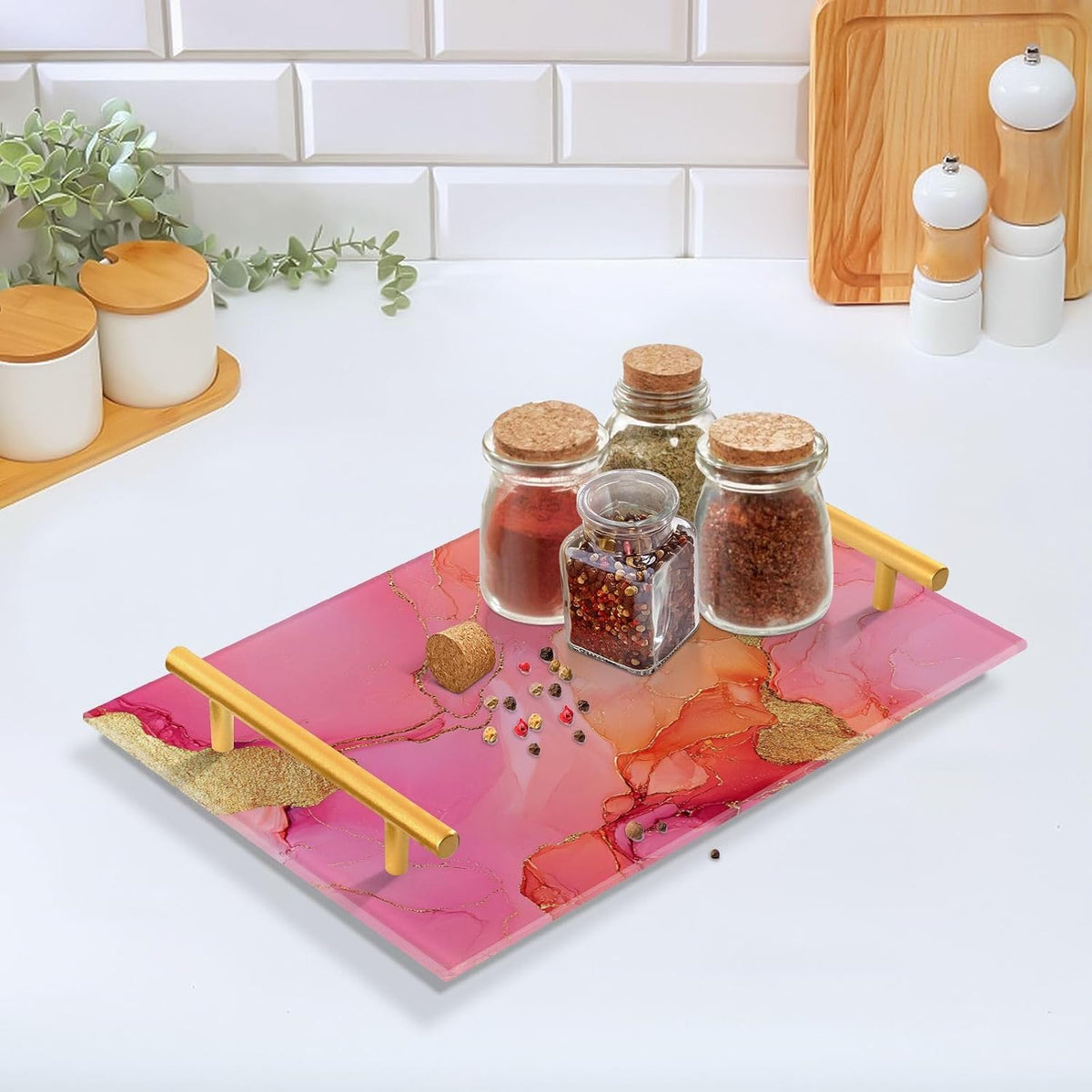 Marble Hot Pink Peach Decorative Trays with Handles with Handles Trays for Serving Food for Jewelry Perfume for Drink Serving bandejas para desayuno baratas