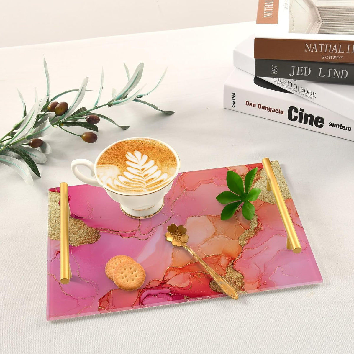 Marble Hot Pink Peach Decorative Trays with Handles with Handles Trays for Serving Food for Jewelry Perfume for Drink Serving bandejas para desayuno baratas
