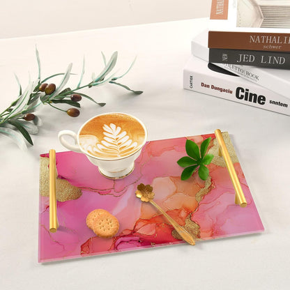 Marble Hot Pink Peach Decorative Trays with Handles with Handles Trays for Serving Food for Jewelry Perfume for Drink Serving bandejas para desayuno baratas