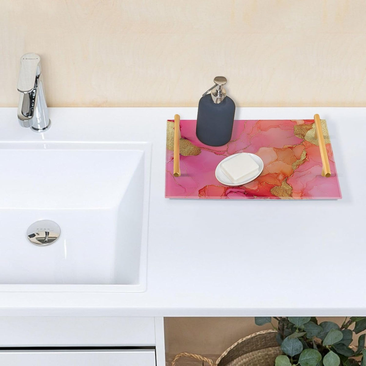Marble Hot Pink Peach Decorative Trays with Handles with Handles Trays for Serving Food for Jewelry Perfume for Drink Serving bandejas para desayuno baratas