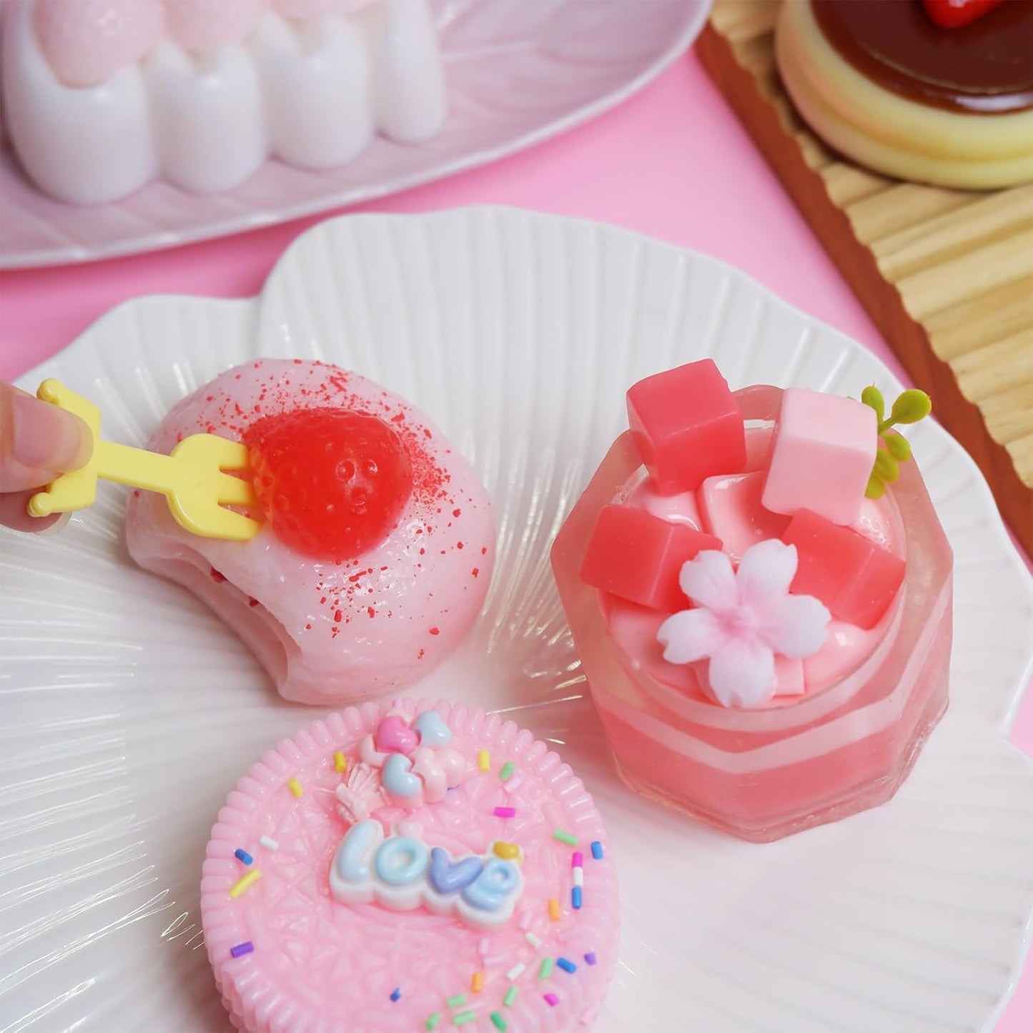5 Pcs Handmade Taba Squishies Toy, Ultra-Realistic Dessert Cookie Look Sticky Squishy Toys for Stress Relief Squishies Fidget Toys for Party Favors OPP Packaging