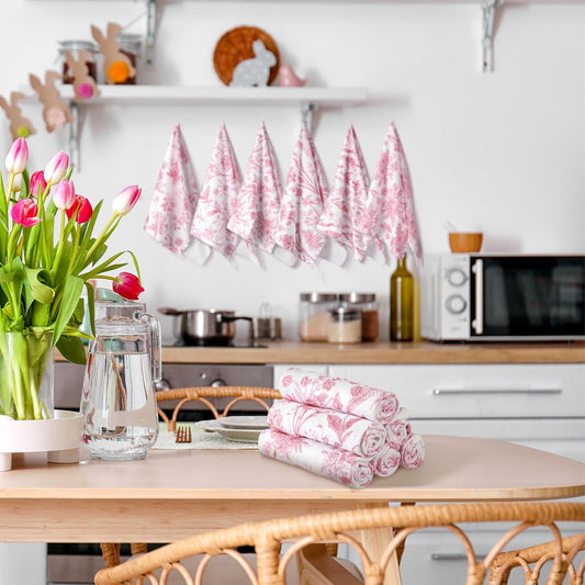 6 Sets Vintage Flower Kitchen Towels Pink and White Wildflower Dish Cloth Absorbent Retro Floral Tea Hand Towels Decorative Set 24"x16" for Farmhouse Kitchen Bathroom Housewarming Gift