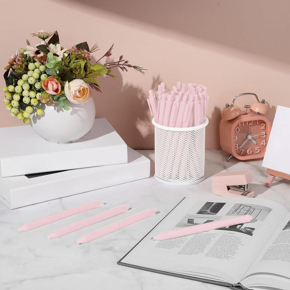 100 Pcs Ballpoint Pens Retractable Comfortable Cute Stylish Writing Pens in Medium Point 1.0 mm for Office Supplies(Pale Pink)