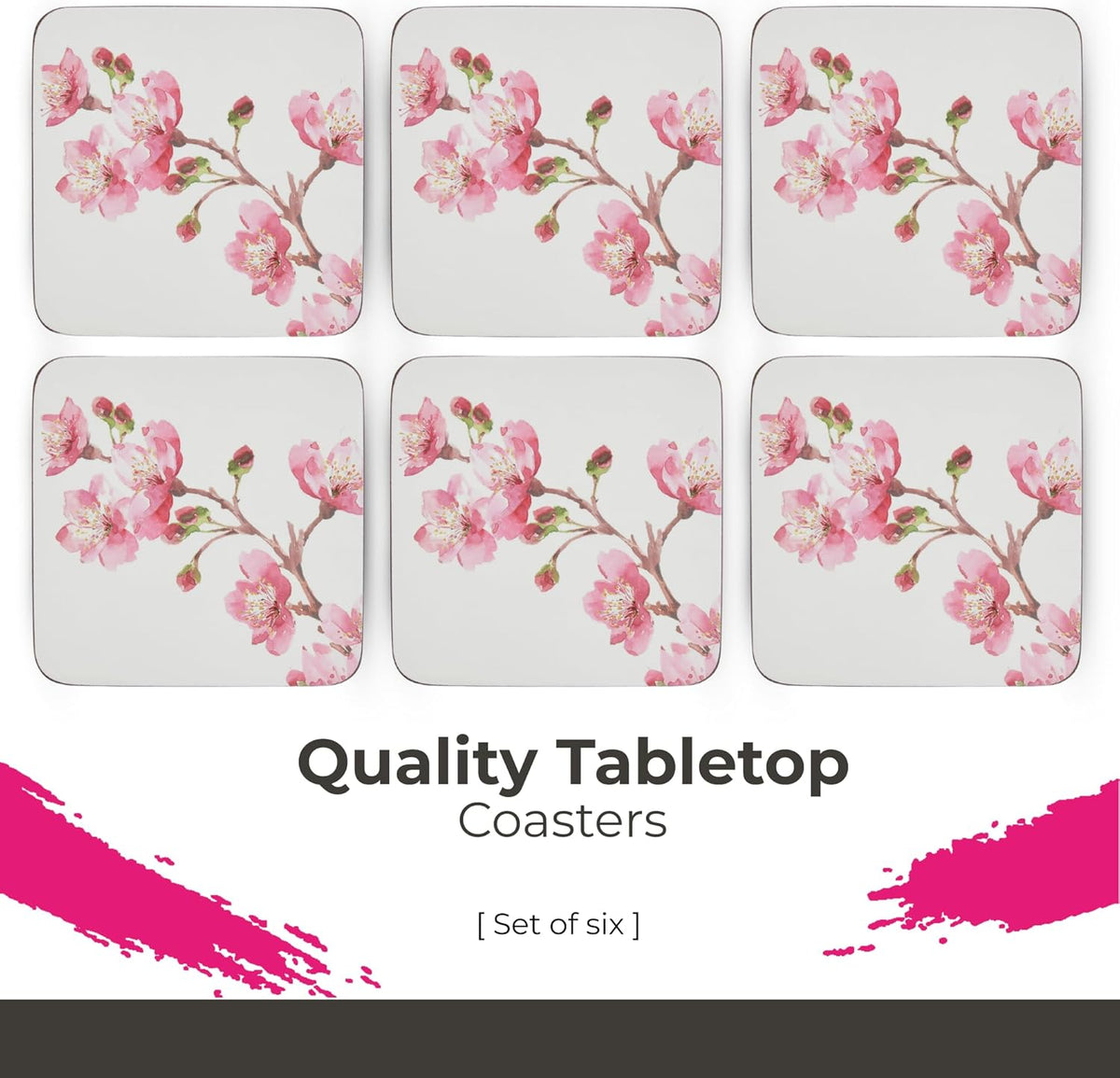 – Pink Blossom – Portmeirion Pink Blossom Coasters – PinkWhite, Set of 6