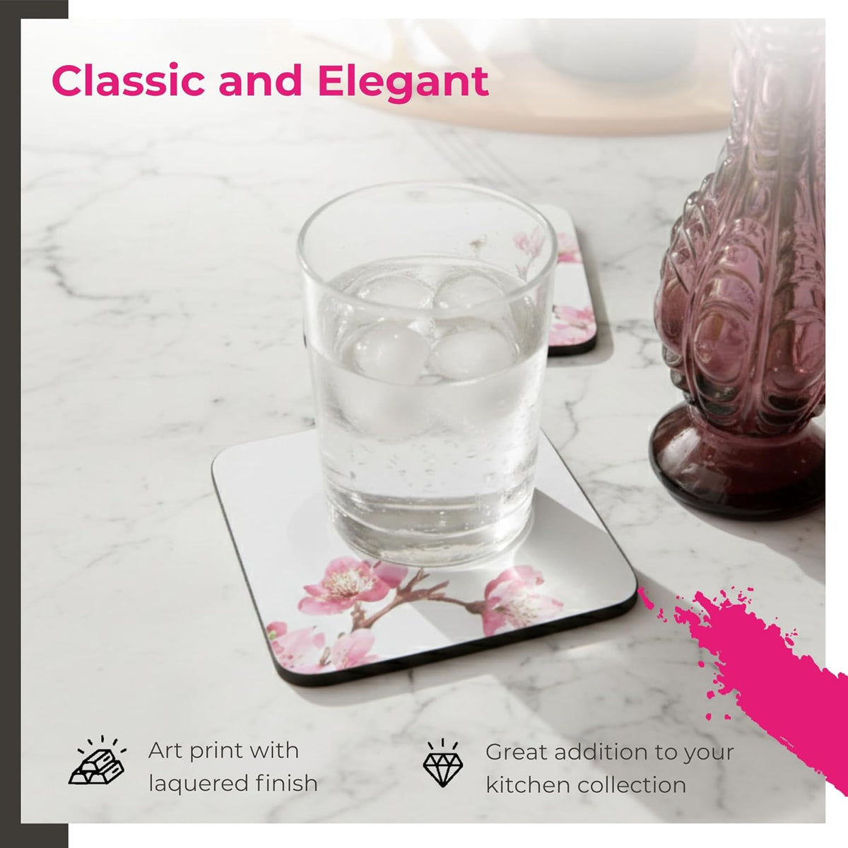 – Pink Blossom – Portmeirion Pink Blossom Coasters – PinkWhite, Set of 6