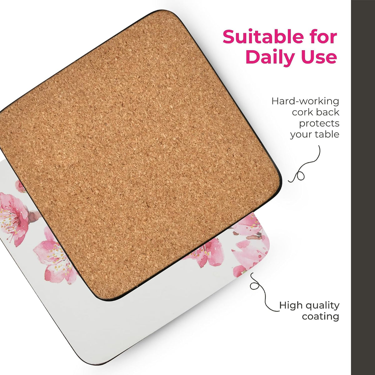 – Pink Blossom – Portmeirion Pink Blossom Coasters – PinkWhite, Set of 6