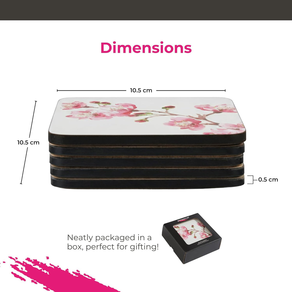 – Pink Blossom – Portmeirion Pink Blossom Coasters – PinkWhite, Set of 6